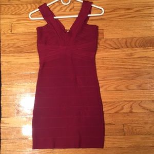 Burgundy colored Bebe bandage dress